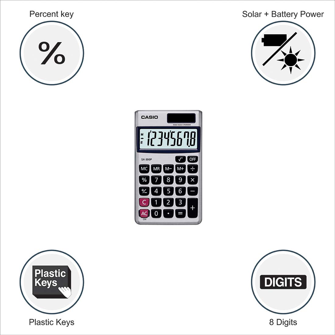 Details about   Casio SX-300P-W Portable Calculator with Metallic faceplate 